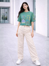 Clobug Women Oversized Graphic Print Crop T-Shirt