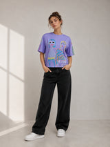 Clobug Women Oversized Graphic Print Crop T-Shirt
