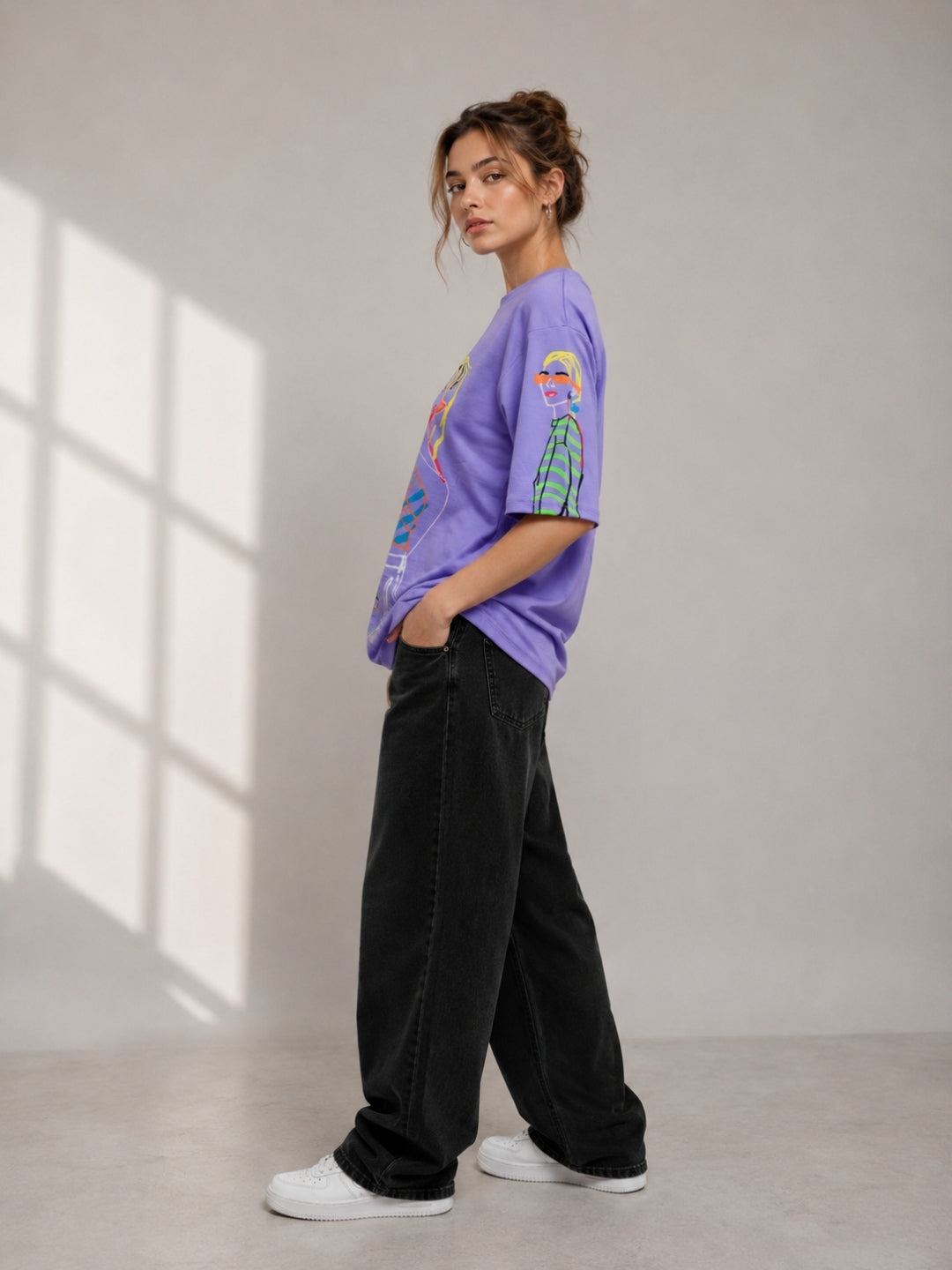 Clobug Women Oversized Graphic Print Crop T-Shirt