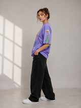 Clobug Women Oversized Graphic Print Crop T-Shirt