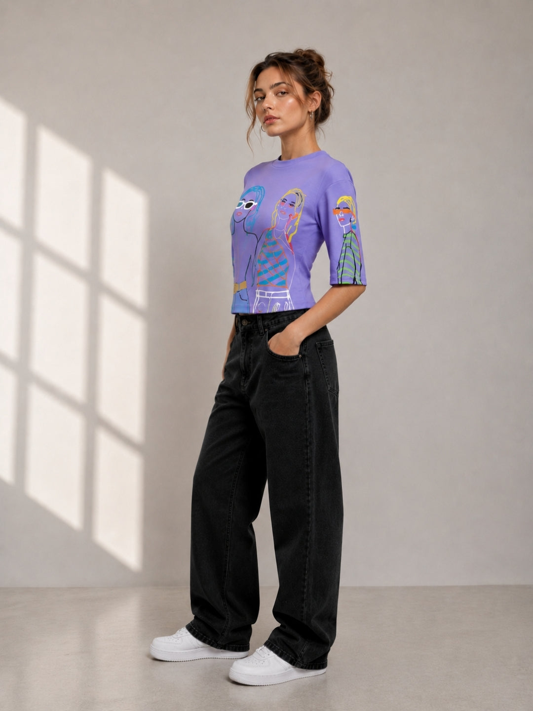 Clobug Women Oversized Graphic Print Crop T-Shirt
