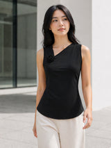 Clobug Women Sleeveless Asymmetric Neck Top