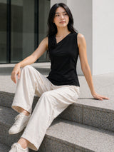 Clobug Women Sleeveless Asymmetric Neck Top