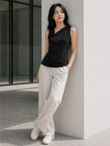 Clobug Women Sleeveless Asymmetric Neck Top