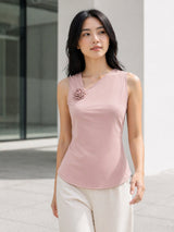 Clobug Women Sleeveless Asymmetric Neck Top