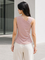 Clobug Women Sleeveless Asymmetric Neck Top