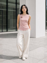 Clobug Women Sleeveless Asymmetric Neck Top