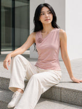 Clobug Women Sleeveless Asymmetric Neck Top