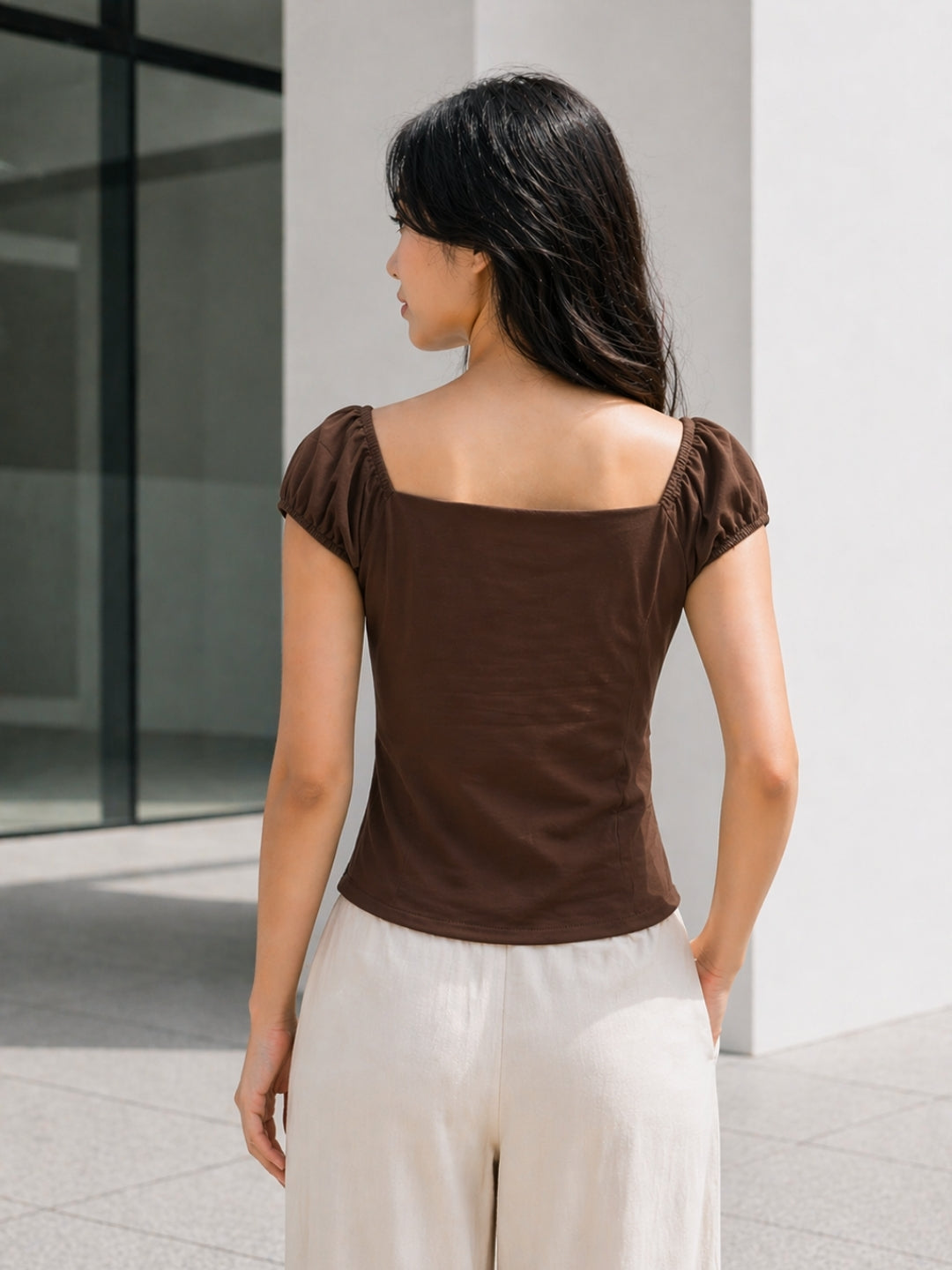 Clobug Women Tie up Neck Short Sleeve Top