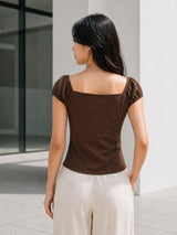 Clobug Women Tie up Neck Short Sleeve Top