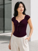 Clobug Women Tie up Neck Short Sleeve Top