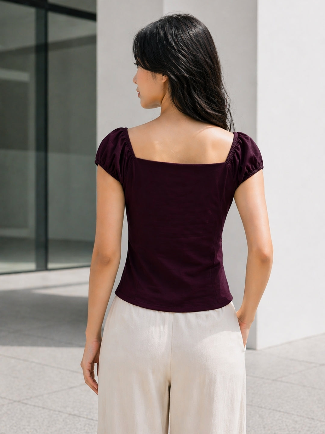 Clobug Women Tie up Neck Short Sleeve Top