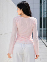 Clobug Women Full Sleeve Mesh Top