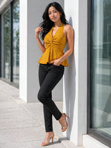 Clobug Women Halter Neck Yellow Top
