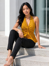 Clobug Women Halter Neck Yellow Top
