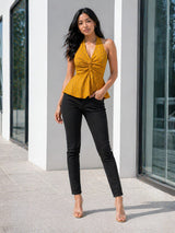 Clobug Women Halter Neck Yellow Top