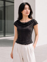 Clobug Women Cowl Neck Short Sleeve Top
