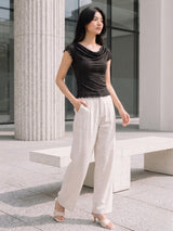Clobug Women Cowl Neck Short Sleeve Top