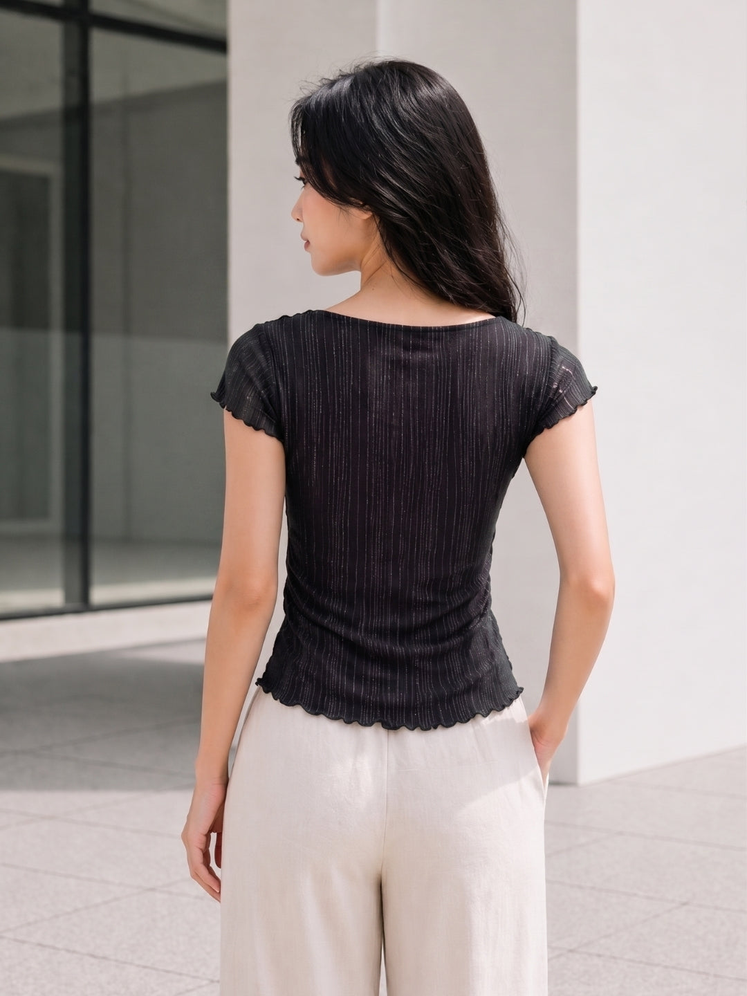 Clobug Women Cowl Neck Short Sleeve Top