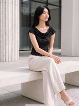Clobug Women Cowl Neck Short Sleeve Top