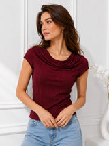 Clobug Women Cowl Neck Short Sleeve Top