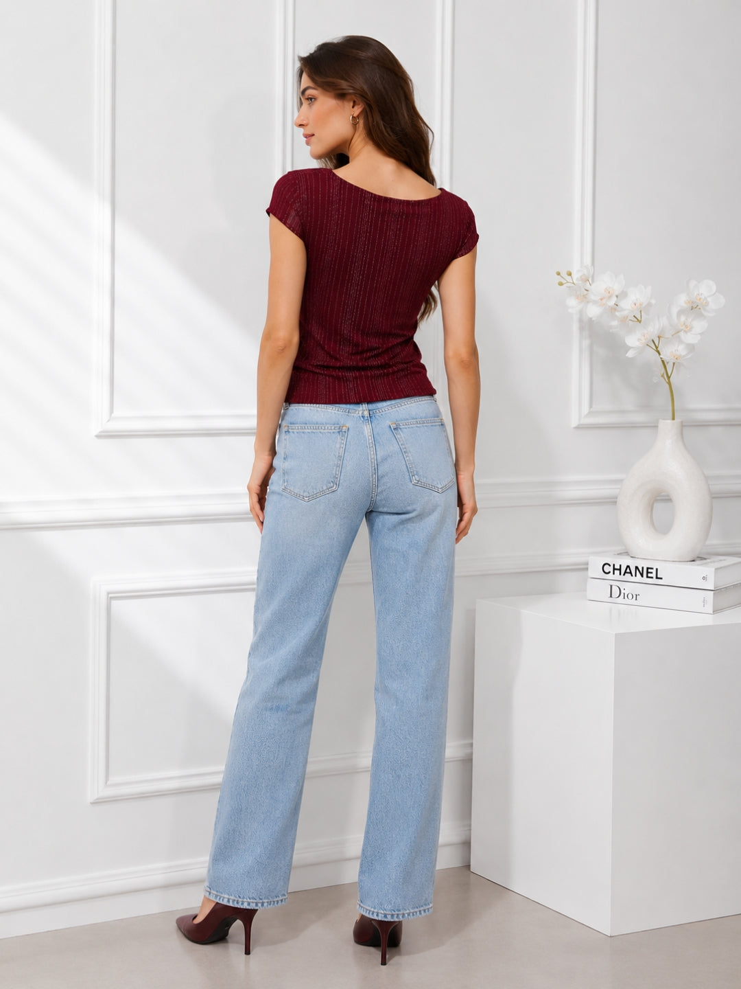 Clobug Women Cowl Neck Short Sleeve Top