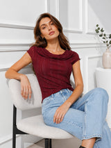 Clobug Women Cowl Neck Short Sleeve Top