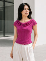 Clobug Women Cowl Neck Short Sleeve Top