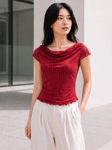 Clobug Women Cowl Neck Short Sleeve Top