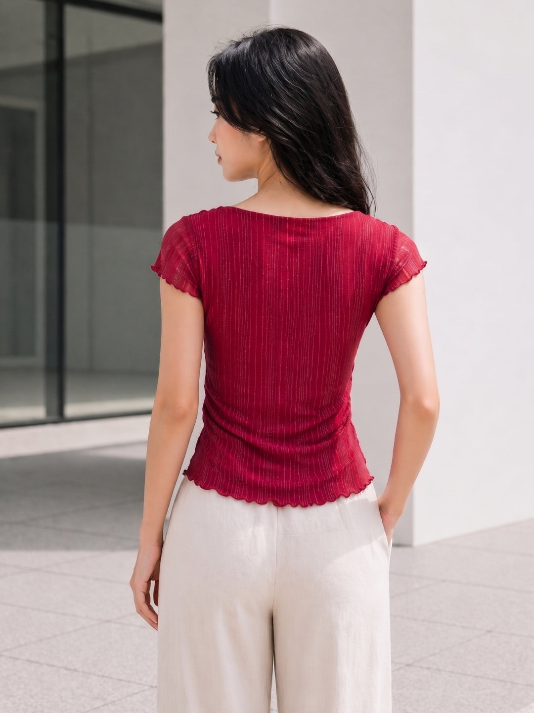 Clobug Women Cowl Neck Short Sleeve Top