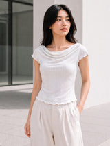Clobug Women Cowl Neck Short Sleeve Top