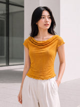 Clobug Women Cowl Neck Short Sleeve Top