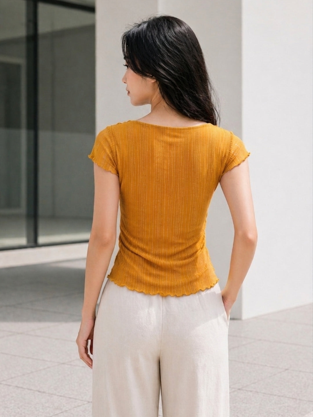 Clobug Women Cowl Neck Short Sleeve Top