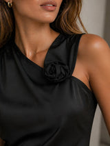 Clobug Women Black Sleeveless Satin Top
