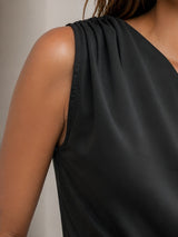 Clobug Women Black Sleeveless Satin Top