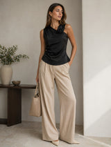 Clobug Women Black Sleeveless Satin Top