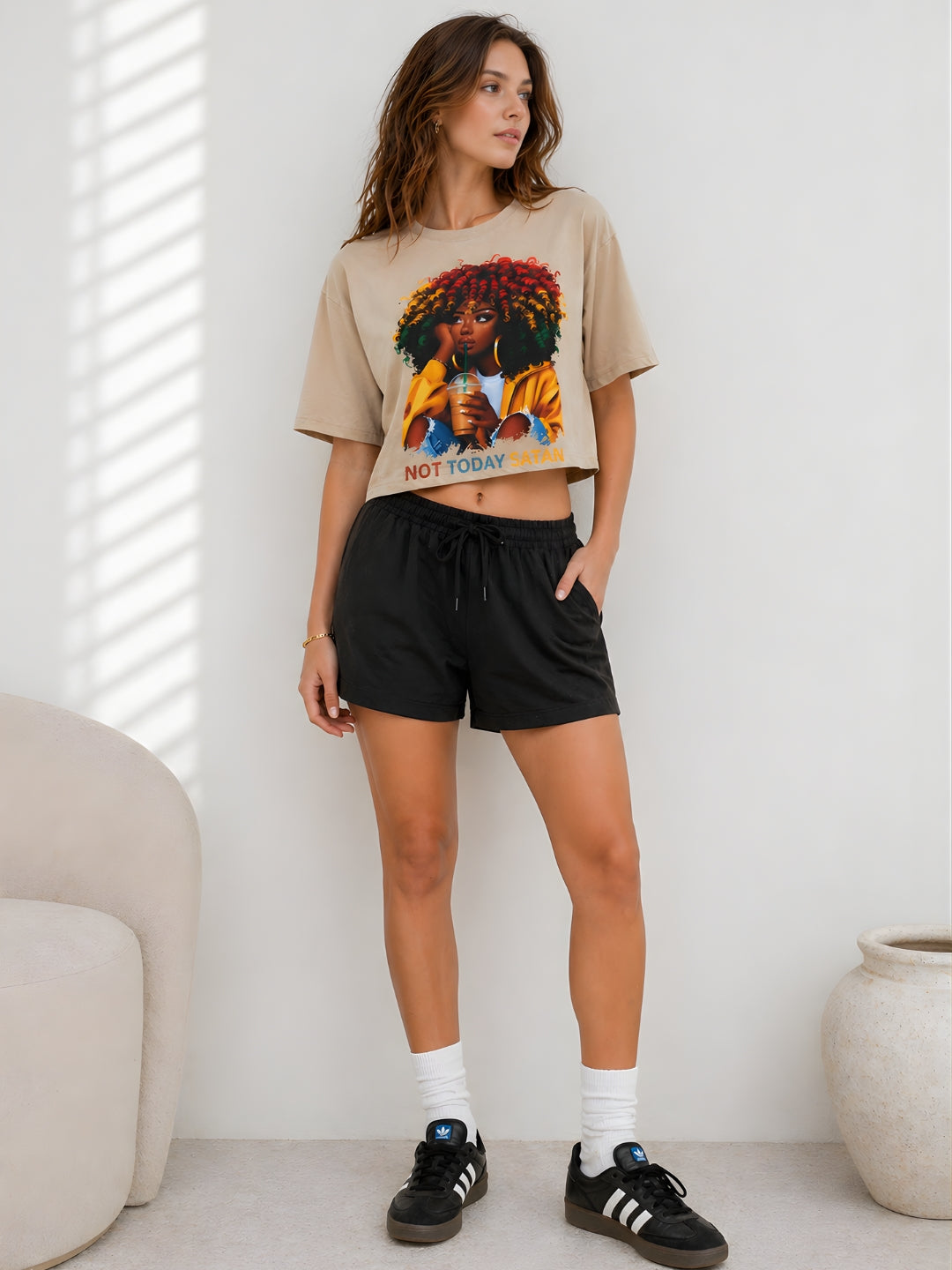 Clobug Women Not Today Satan Multi Crop T-Shirt