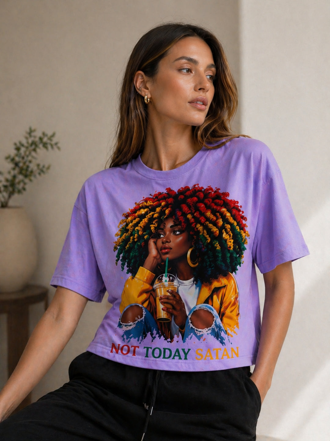 Clobug Women Not Today Satan Multi Crop T-Shirt