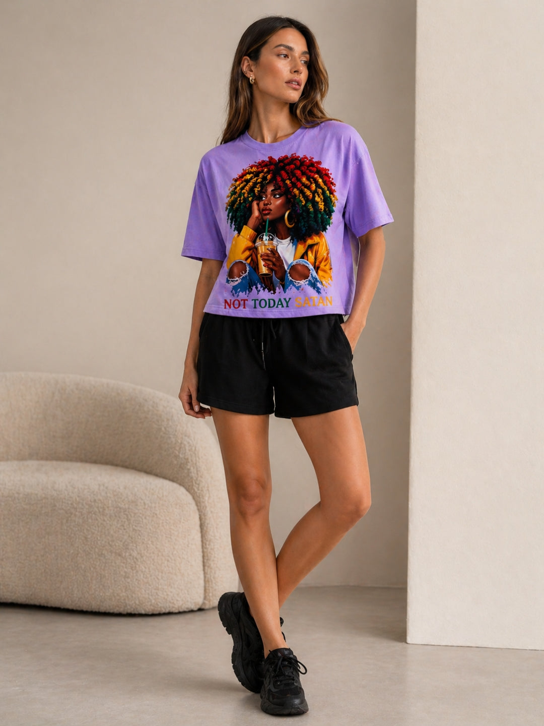Clobug Women Not Today Satan Multi Crop T-Shirt
