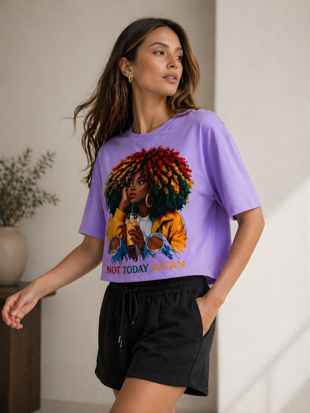 Clobug Women Not Today Satan Multi Crop T-Shirt