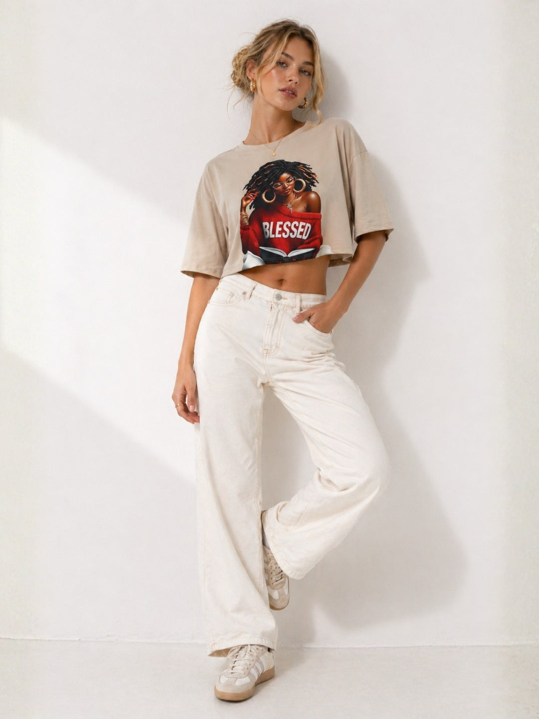 Clobug Women Blessed Graphic Multi Crop T-Shirt