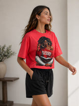 Clobug Women Blessed Graphic Multi Crop T-Shirt