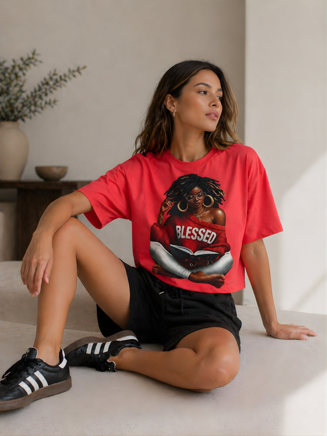 Clobug Women Blessed Graphic Multi Crop T-Shirt