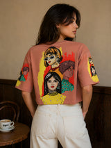Clobug Women Oversized Graphic Print Peach Pink T-Shirt