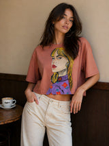 Clobug Women Oversized Graphic Print Peach Pink T-Shirt