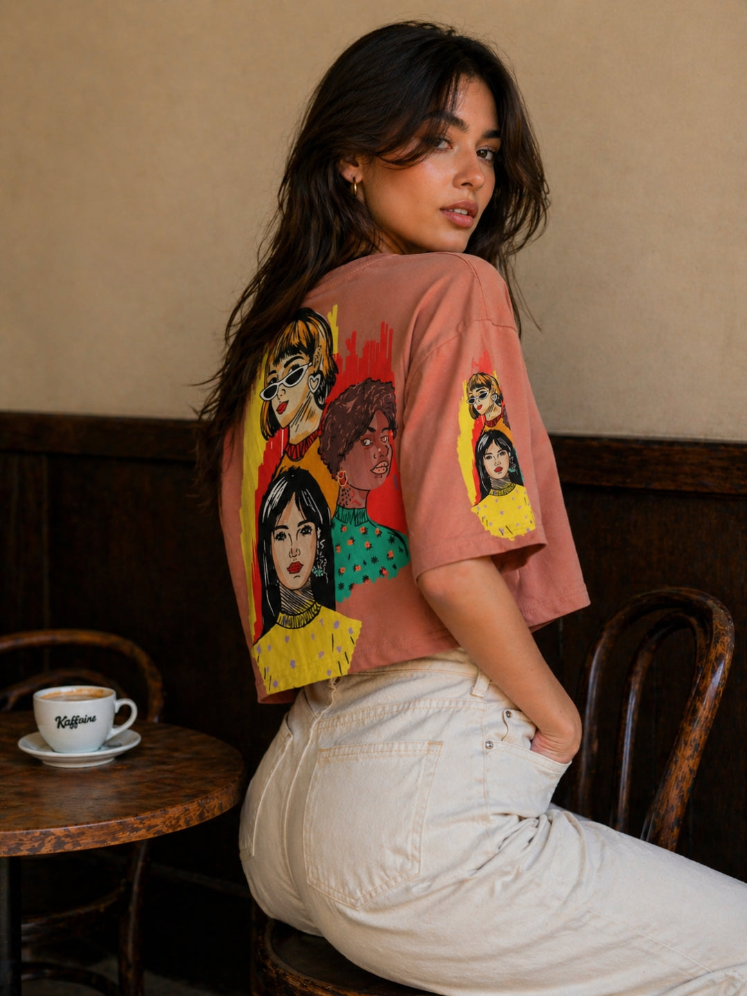 Clobug Women Oversized Graphic Print Peach Pink T-Shirt