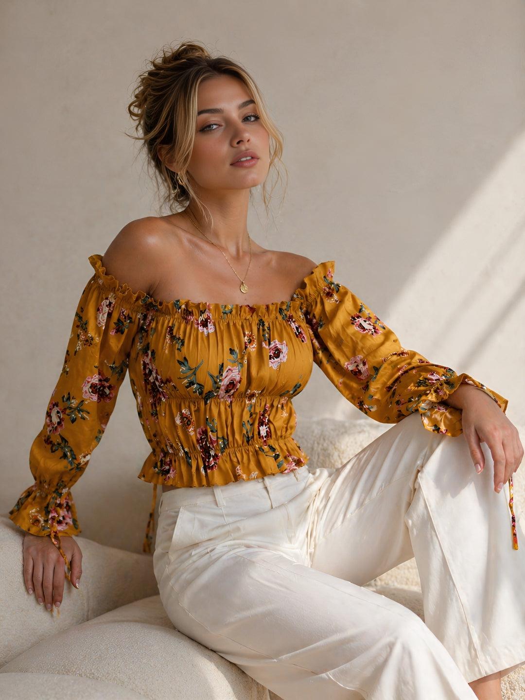Women's Yellow Off Shoulder Top