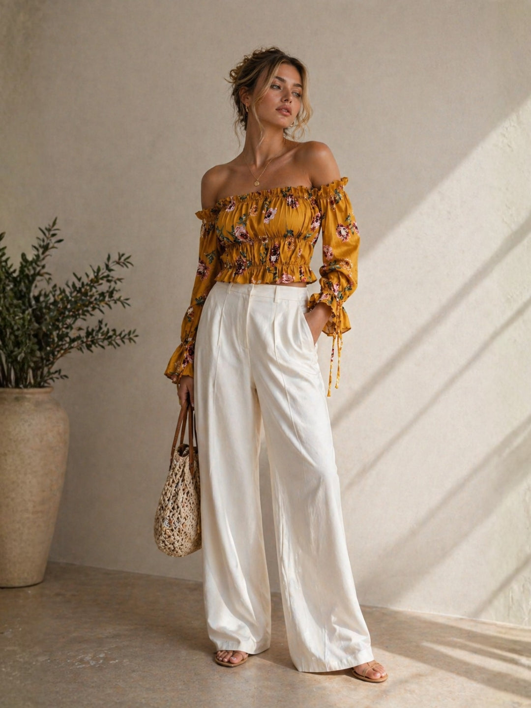 Women's Yellow Off Shoulder Top