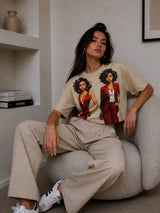 Clobug Women Beige Oversized T-Shirt