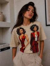 Clobug Women Beige Oversized T-Shirt